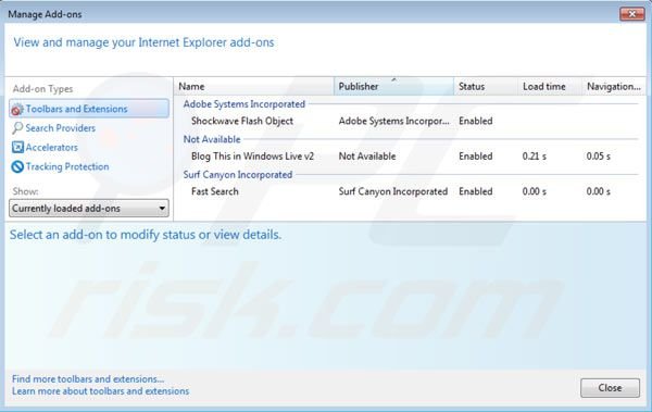 Removing Surf Canyon from Internet Explorer extensions