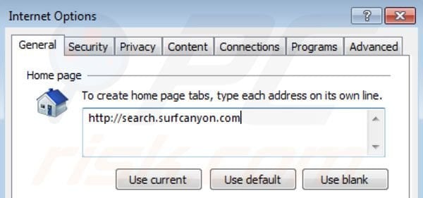 Removing Surf Canyon from Internet Explorer homepage