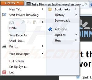 Removing Tube Dimmer from Mozilla Firefox step 1