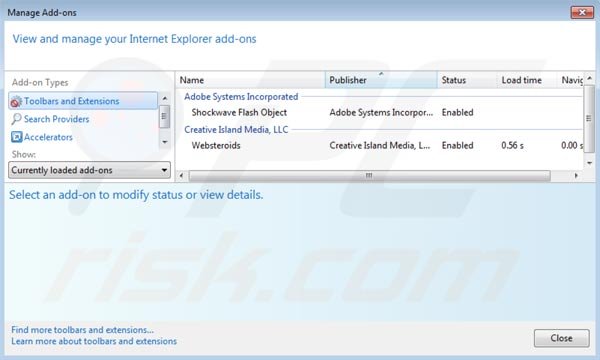 Removing Websteroids from Internet Explorer step 2
