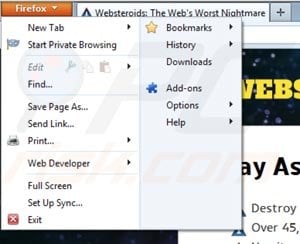 Removing Websteroids from Mozilla Firefox step 1