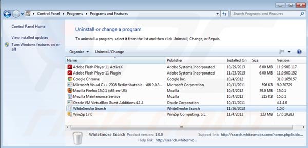 Whitesmoke search uninstall