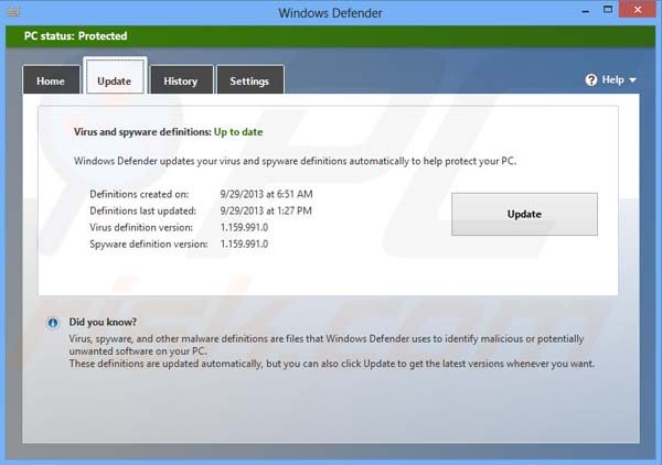 Updating Windows Defender