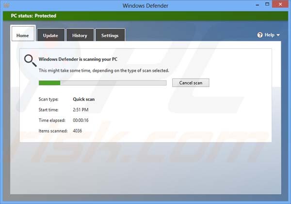 Windows Defender running a security scan