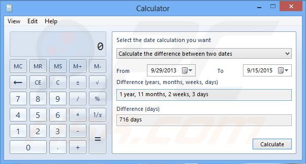 Windows 8 calculating the difference between two dates