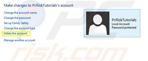 How to remove user account in Windows 8 step 3