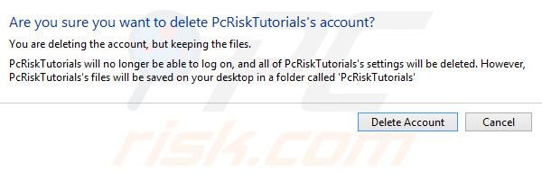 How to remove user account in Windows 8 step 5