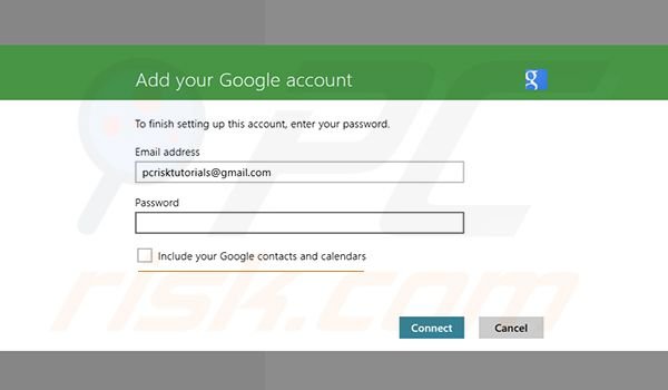 Adding Gmail to Windows 8 Mail app Step2 (adding your account)