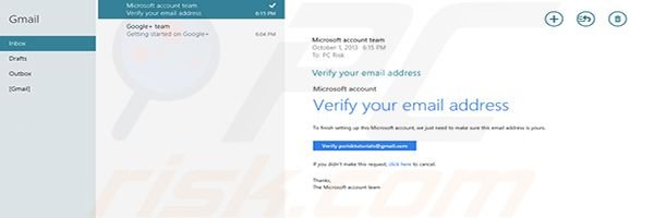 Adding Gmail to Windows 8 Mail app Step3 (first account is ready to use)