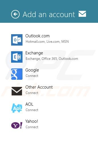 Adding Gmail to Windows 8 Mail app Step7 (choosing additional mail accounts)