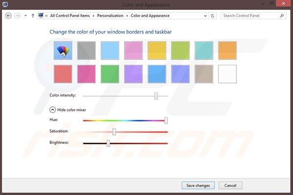 Changing windows border size and color in Windows 8 step 3