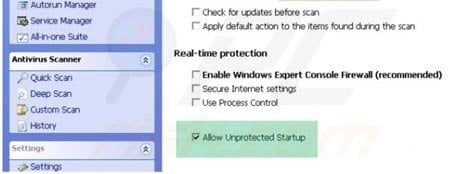 Windows Efficiency Console enabling unprotected startup step 1