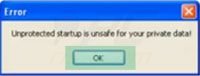 Windows Expert Console confirming unprotected startup