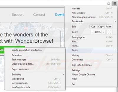 Removing WonderBrowse from Google Chrome extensions step 1