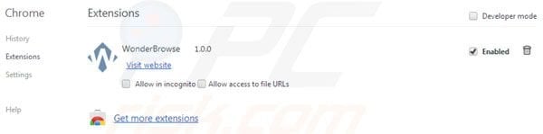 Removing WonderBrowse from Google Chrome extensions step 2