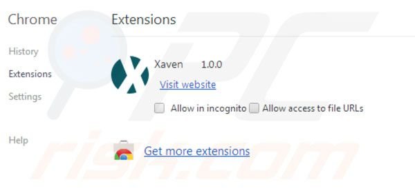 Xaven removal from Google Chrome step 2