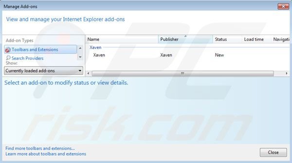 Xaven removal from Intenret Explorer step 2