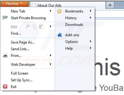 Removing You-bar from Mozilla Firefox step 1