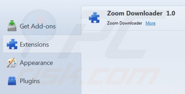 Removing Zoom downloader from Mozilla Firefox extensions step 2