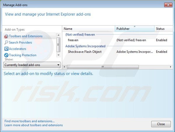 Removing ads by freeven from Internet Explorer step 2