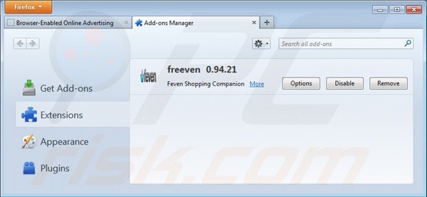 Removing ads by freeven from Mozilla Firefox step 2