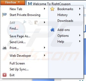 Removing ads by right coupon from Mozilla Firefox step 1