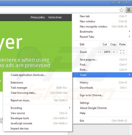 Removing ads by video player from Google Chrome extensions step 1