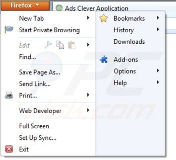 Removing ads clever from Mozilla Firefox step 1