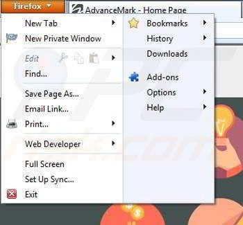Removing AdvanceMark from Mozilla Firefox step 1