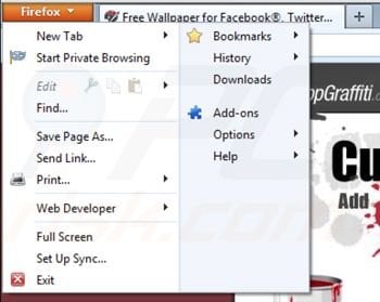 Removing App Graffiti from Mozilla Firefox step 1