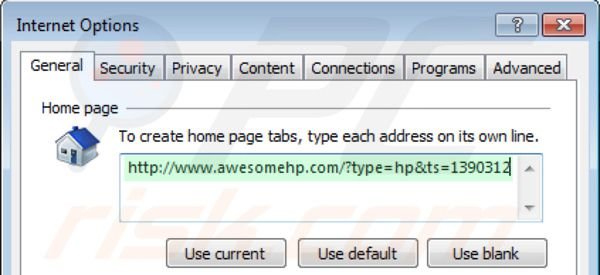 Removing awesomehp.com from Internet Explorer homepage