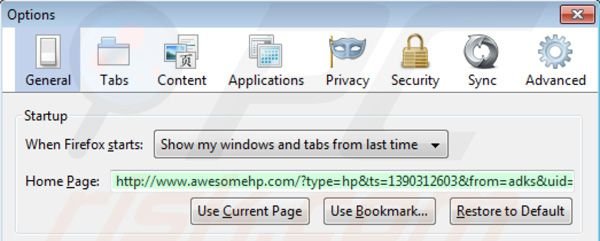 Removing awesomehp.com from Mozilla Firefox homepage