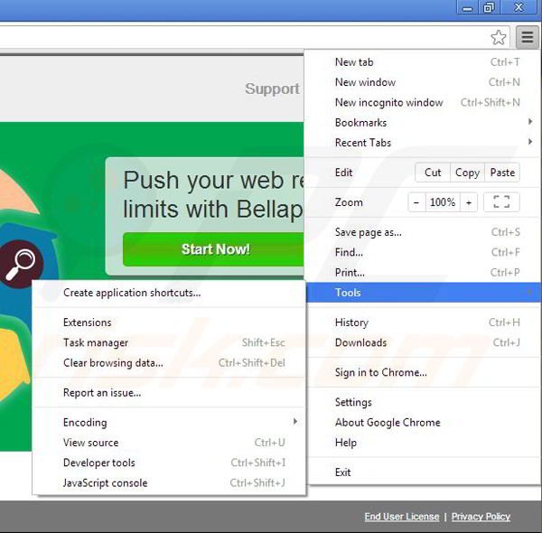 Removing Bellaphant from Google Chrome step 1