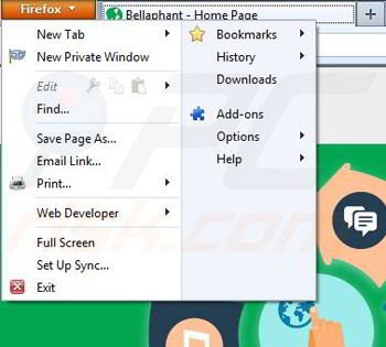 Removing Bellaphant from Mozilla Firefox step 1