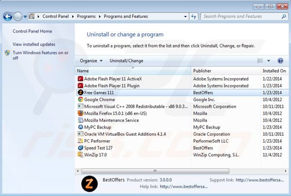 Best offers uninstall using Control Panel