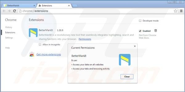 Removing Bettermarkit from Google Chrome extensions step 2