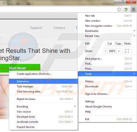 Removing BringStar ads from Google Chrome step 1