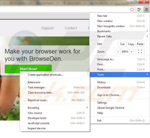 Removing BrowseDen ads from Google Chrome step 1