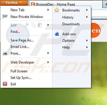 Removing BrowseDen ads from Mozilla Firefox step 1