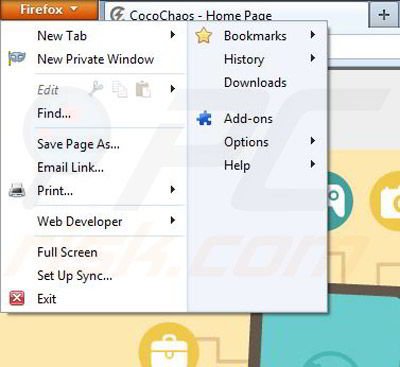 Removing CocoChaos from Mozilla Firefox step 1