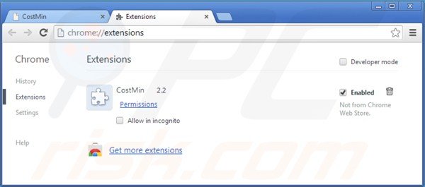 Removing costmin from Google Chrome extensions step 2