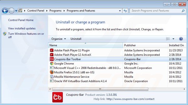 search.coupons-bar.com uninstall via Control Panel