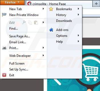 Removing Crimsolite from Mozilla Firefox step 1