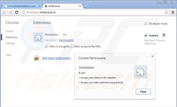 Removing Dictaddon from Google Chrome step 2