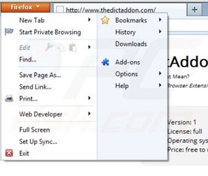 Removing Dictaddon from Mozilla Firefox step 1
