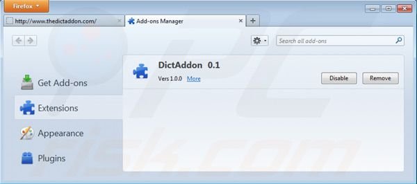 Removing Dictaddon from Mozilla Firefox step 2