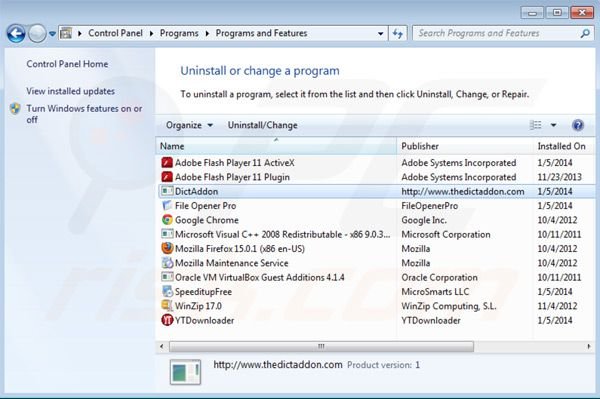 Dictaddon uninstall from Control Panel