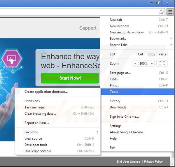 Removing EnhanceSoft from Google Chrome step 1