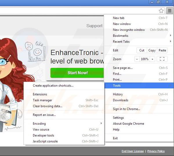 Removing Enhancetronic from Google Chrome step 1