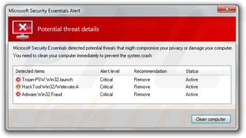 Fake Microsoft Security Essentials pop-up